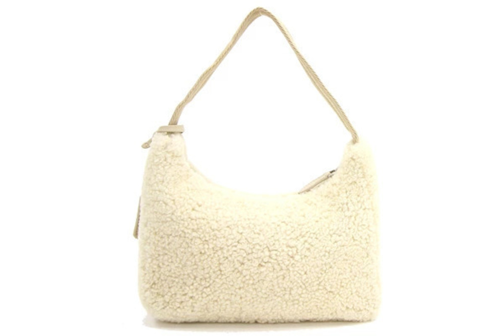 Prada Ivory Edition Bag Re Shoulder Semi Shoulder Fur Hobo Sheep White